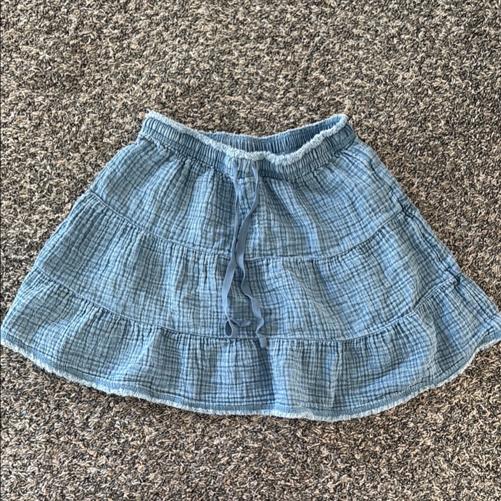 Aerie Blue Tiered Skater Mini Skirt